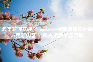 必学教你安装“wepoker透视辅助器最新版本更新内容”(曝光透视必备猫腻