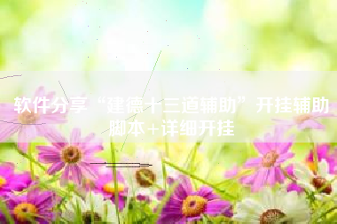 软件分享“建德十三道辅助	”开挂辅助脚本+详细开挂