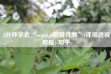 3分钟学会“wepoker软件作弊”(详细透视教程)-知乎