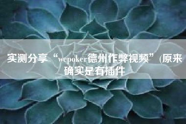 实测分享“wepoker德州作弊视频”(原来确实是有插件