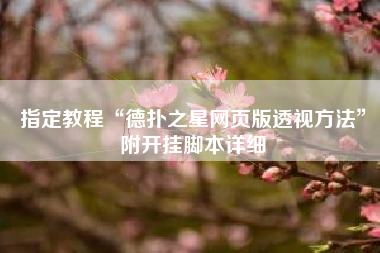 指定教程“德扑之星网页版透视方法”附开挂脚本详细