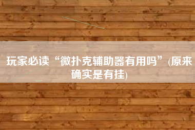 玩家必读“微扑克辅助器有用吗”(原来确实是有挂)
