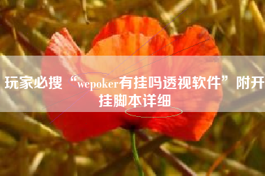 玩家必搜“wepoker有挂吗透视软件	”附开挂脚本详细