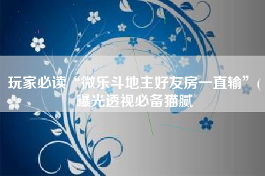 玩家必读“微乐斗地主好友房一直输”(曝光透视必备猫腻