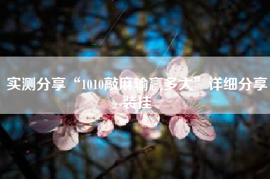 实测分享“1010敲麻输赢多大”详细分享装挂