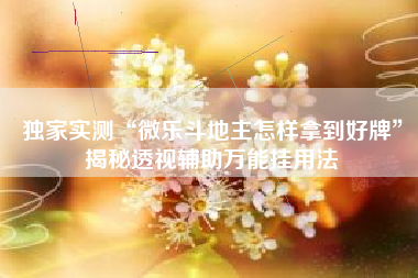 独家实测“微乐斗地主怎样拿到好牌	”揭秘透视辅助万能挂用法