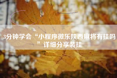 3分钟学会“小程序微乐陕西麻将有挂吗”详细分享装挂