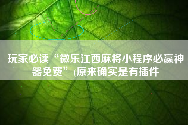 玩家必读“微乐江西麻将小程序必赢神器免费”(原来确实是有插件