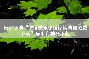 玩家必读“微信微乐小程序辅助器免费下载”原来有神器下载