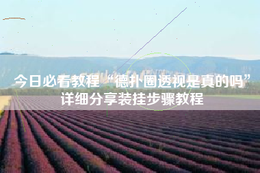 今日必看教程“德扑圈透视是真的吗”详细分享装挂步骤教程