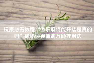 玩家必看教程“微乐麻将能开挂是真的吗”揭秘透视辅助万能挂用法
