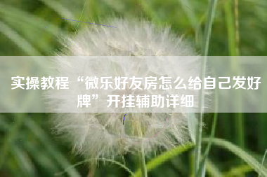 实操教程“微乐好友房怎么给自己发好牌	”开挂辅助详细