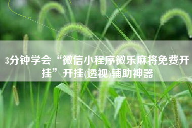 3分钟学会“微信小程序微乐麻将免费开挂”开挂(透视)辅助神器