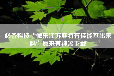 必备科技“微乐江苏麻将有挂能查出来吗”原来有神器下载