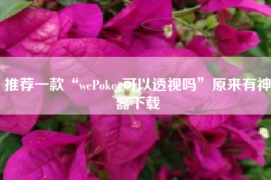 推荐一款“wePoker可以透视吗”原来有神器下载