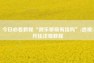 今日必看教程“微乐够级有挂吗”(透视)开挂详细教程