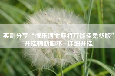 实测分享“微乐河北麻将万能挂免费版	”开挂辅助脚本+详细开挂