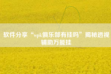 软件分享“wpk俱乐部有挂吗”揭秘透视辅助万能挂