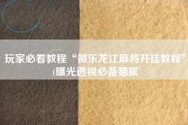 玩家必看教程“微乐龙江麻将开挂教程”(曝光透视必备猫腻