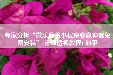 专家分析“微乐麻将小程序必赢神器免费安装”(详细透视教程)-知乎