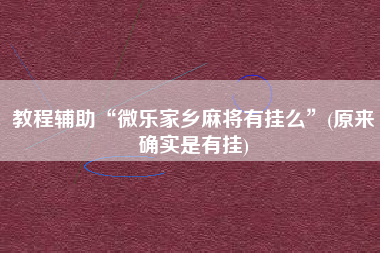 教程辅助“微乐家乡麻将有挂么	”(原来确实是有挂)