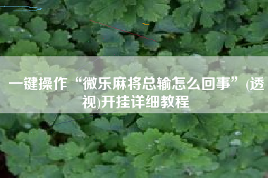 一键操作“微乐麻将总输怎么回事”(透视)开挂详细教程