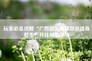 玩家必备攻略“广西微乐麻将如何提高胜率	”开挂辅助详细