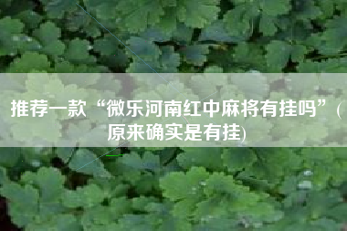 推荐一款“微乐河南红中麻将有挂吗”(原来确实是有挂)