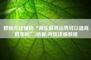教程开挂辅助“微乐麻将运势可以提高胜率吗”(透视)开挂详细教程