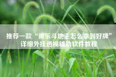 推荐一款“微乐斗地主怎么拿到好牌”详细外挂透视辅助软件教程