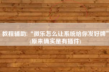 教程辅助!“微乐怎么让系统给你发好牌	”(原来确实是有插件)