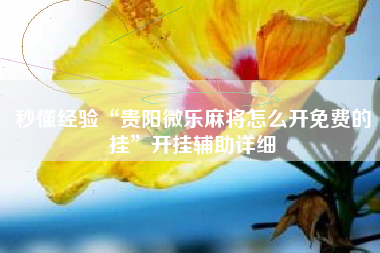 秒懂经验“贵阳微乐麻将怎么开免费的挂	”开挂辅助详细