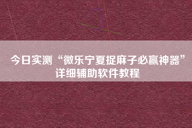 今日实测“微乐宁夏捉麻子必赢神器”详细辅助软件教程