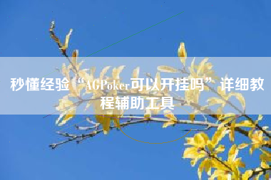 秒懂经验“AGPoker可以开挂吗”详细教程辅助工具