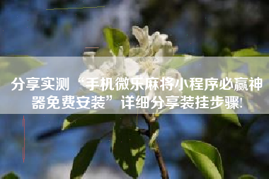 分享实测“手机微乐麻将小程序必赢神器免费安装”详细分享装挂步骤!