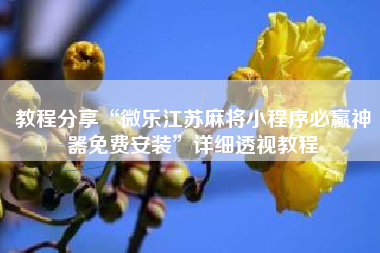 教程分享“微乐江苏麻将小程序必赢神器免费安装	”详细透视教程