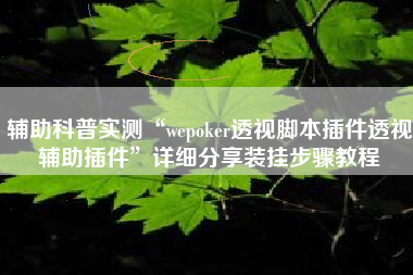 辅助科普实测“wepoker透视脚本插件透视辅助插件”详细分享装挂步骤教程