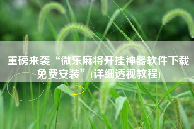重磅来袭“微乐麻将开挂神器软件下载免费安装	”(详细透视教程)