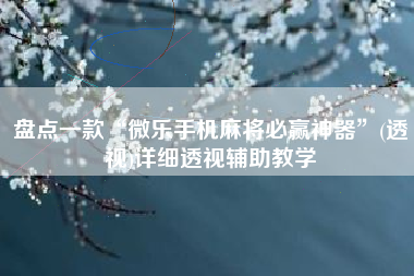 盘点一款“微乐手机麻将必赢神器”(透视)详细透视辅助教学