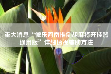 重大消息“微乐河南推倒胡麻将开挂器通用版”详细透视辅助方法