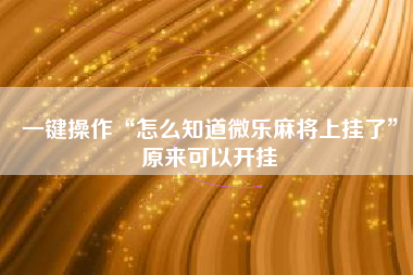 一键操作“怎么知道微乐麻将上挂了”原来可以开挂