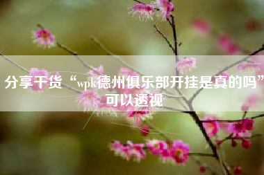 分享干货“wpk德州俱乐部开挂是真的吗”可以透视