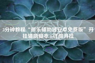 3分钟教程“微乐辅助器安卓免费版	”开挂辅助脚本+详细开挂