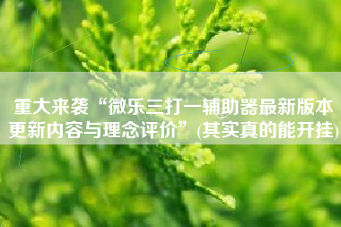 重大来袭“微乐三打一辅助器最新版本更新内容与理念评价	”(其实真的能开挂)
