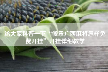 给大家科普一下“微乐广西麻将怎样免费开挂”开挂详细教学