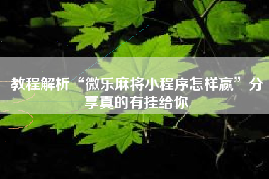 教程解析“微乐麻将小程序怎样赢”分享真的有挂给你
