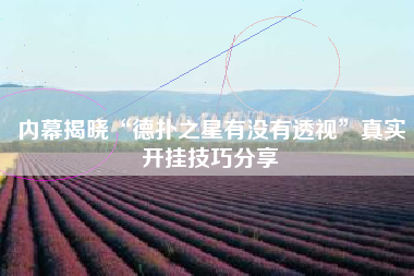 内幕揭晓“德扑之星有没有透视”真实开挂技巧分享