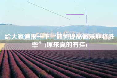 给大家通报一下“如何提高微乐麻将胜率	”(原来真的有挂)