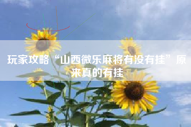 玩家攻略“山西微乐麻将有没有挂	”原来真的有挂