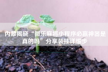 内幕揭晓“微乐麻将小程序必赢神器是真的吗”分享装挂详细步
